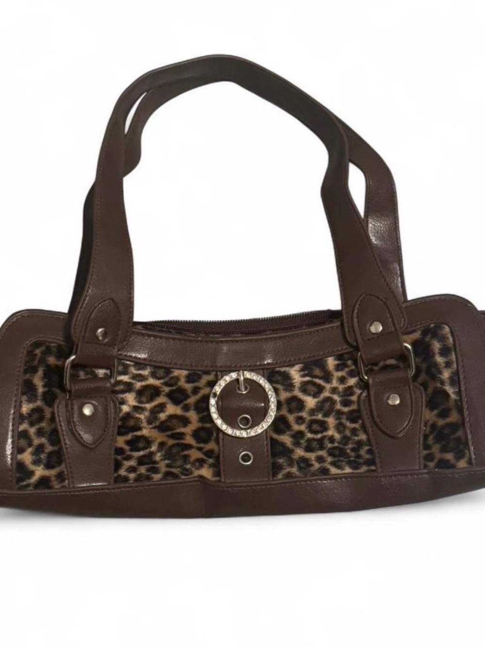 Brown Leopard Print Accent Shoulder Bag